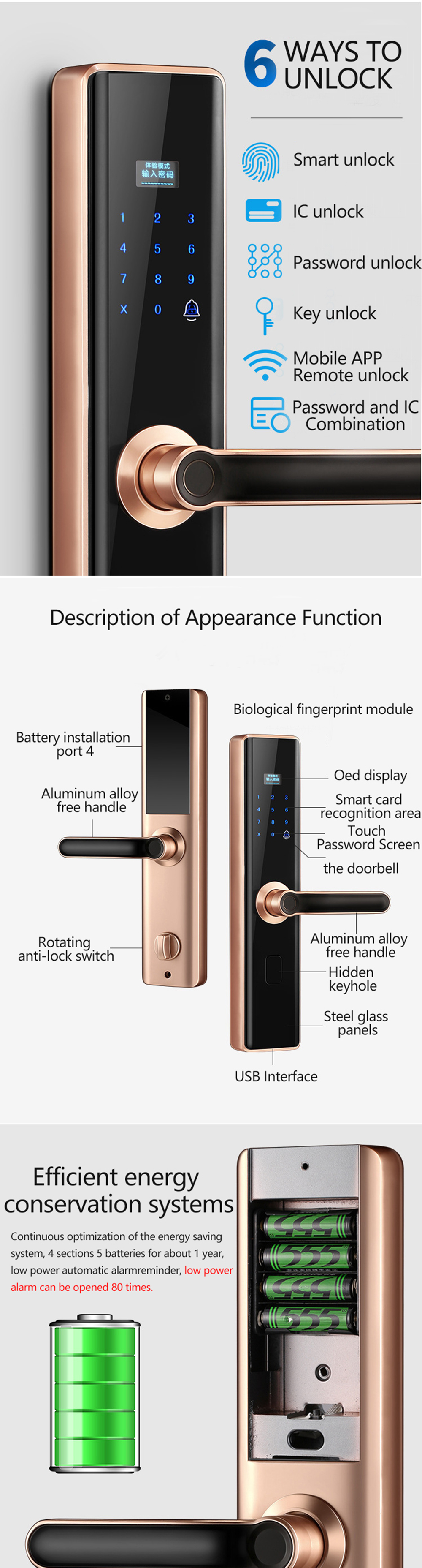 ZS-03  Aluminum Alloy Fingerprint Unlocking Fingerprint Lock Lock in Golden Gray- Champagne Gold 1pc